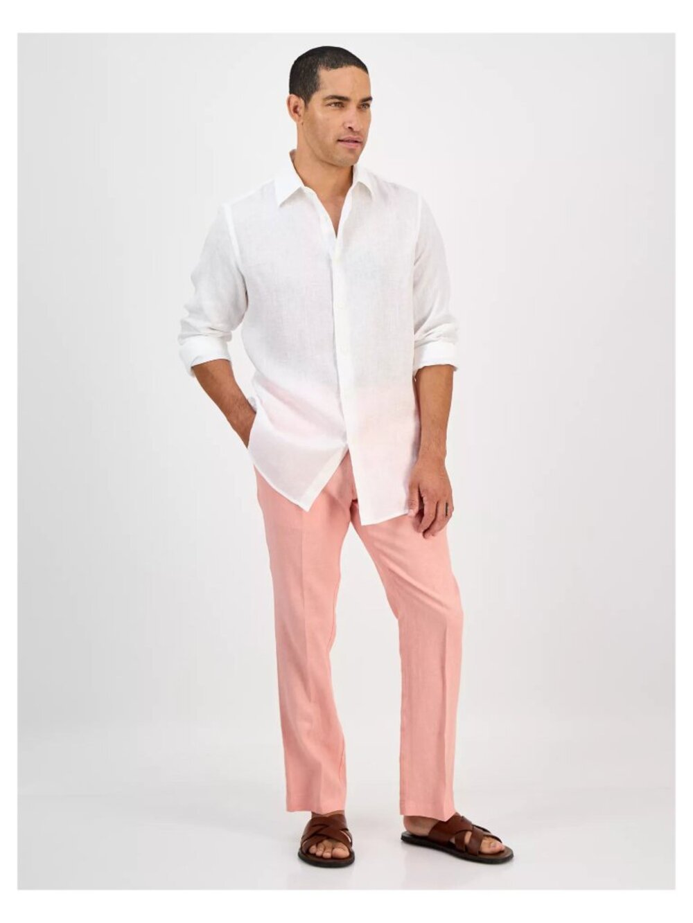 Club Room Linen Shirt Mens Extra Large White Regular Fit Button Down